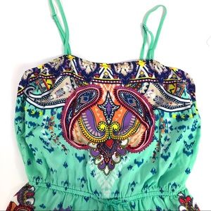 FLYING TOMATO Aqua Tribal Aztec Boho Romper